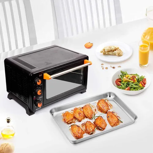 Miniatura 3 de Teamfar, charola compacta de acero inoxidable para horno, charola para horno profesional, 8 pulgadas x 10 pulgadas x 1 pulgada, resistente