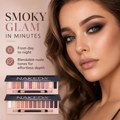 Miniatura 4 de Sulily Kit de paleta de sombras de ojos desnudas de 12 colores, paleta de sombra de ojos con pigmento ahumado mate mate con brillantina, paletas