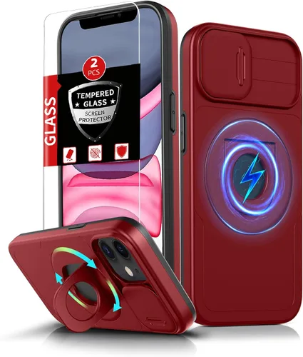 Miniatura 94 de Funda magnética para iPhone 11 Pro compatible con carga inalámbrica MagSafe, con 2 protectores de pantalla, anillo kickstand de 360° integrado +