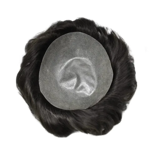 Miniatura 6 de Toupee para hombres Sistema de reemplazo de cabello humano PU piel fina V-looped Hair Piece Nature Hair System para hombre Toupee 6X8#1B Off Black