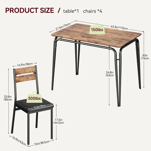 Miniatura 7 de GarveeHome Mesa de comedor para 4, juego de mesa pequeña y sillas de 4, juego de dinette cuadrado para 4, juego de 5 piezas para cocina y comedor