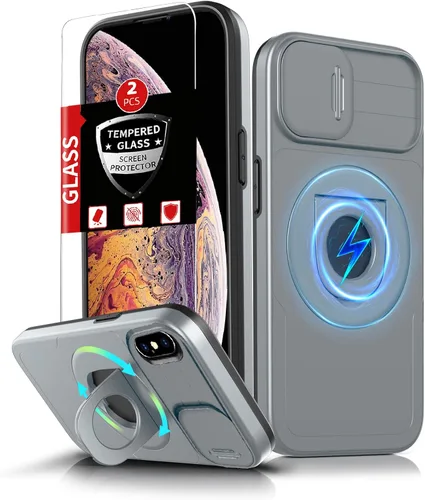 Miniatura 42 de Funda magnética para iPhone 11 Pro compatible con carga inalámbrica MagSafe, con 2 protectores de pantalla, anillo kickstand de 360° integrado +