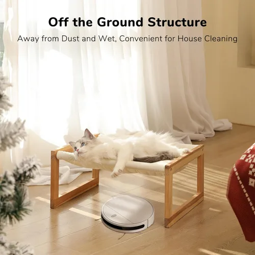 Miniatura 4 de FUKUMARU Hamaca Cama para Gatos, Cómodo Sofá de Terciopelo para Gatos de Interior, Percha de Madera Elevada para Gatos, Sofá para Mascotas de 21