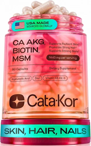 Miniatura 12 de Cata-Kor Vitaminas para el cabello, la piel y las uñas para mujeres, suplemento capilar con biotina y colágeno, ácido hialurónico, calcio AKG, MSM