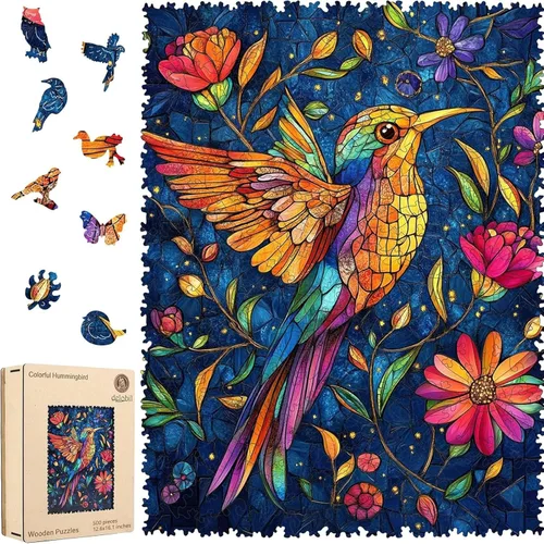Miniatura 10 de Delobil Rompecabezas de madera para adultos de 200 piezas, rompecabezas de madera de colibrí, rompecabezas de colibrí de forma única, regalos