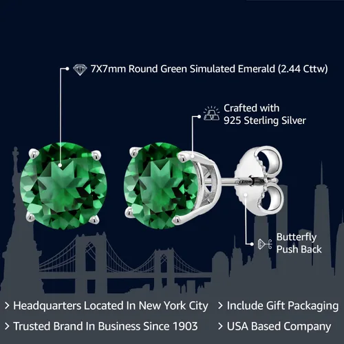 Miniatura 124 de Gem Stone King Aretes de plata de ley 925 con piedra natal redonda de 0.276 in para mujer