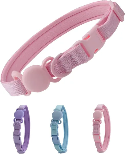 Miniatura 6 de Petank Collar de perro AirTag acolchado suave para perros pequeños a grandes, con dispositivo AirTag de silicona - Rosa (M)