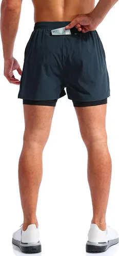 Miniatura 4 de Pudolla pantalones cortos 2 en 1 para correr, de secado rápido, para hombre, con bolsillos de 5 pulgadas para teléfono