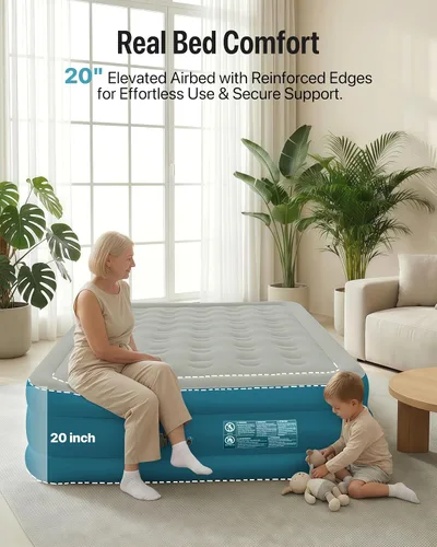 Miniatura 5 de JEASONG Colchón de aire Queen con bomba de batería recargable incorporada y cabecero, colchón inflable de 20 pulgadas, colchón inflable de 700 Verde