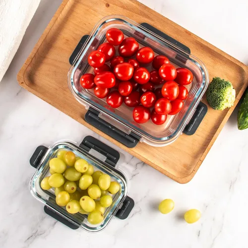 Miniatura 5 de UMEIED Paquete de 12 recipientes de vidrio para almacenamiento de alimentos con tapas a prueba de fugas, recipientes herméticos de vidrio para Negro