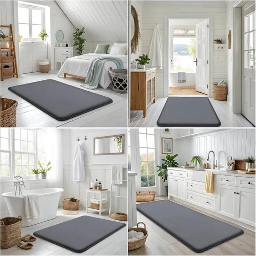 Miniatura 8 de Smiry Tapete de baño de espuma viscoelástica de 24 x 16 pulgadas, extra suave y absorbente, antideslizante, lavable para suelo, ducha y bañera, Gris