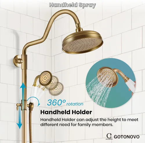Miniatura 7 de gotonovo Juego de grifo de ducha expuesto de lujo, sistema de ducha de baño de 8 pulgadas, montaje en pared, cabezal de ducha de lluvia con rociador