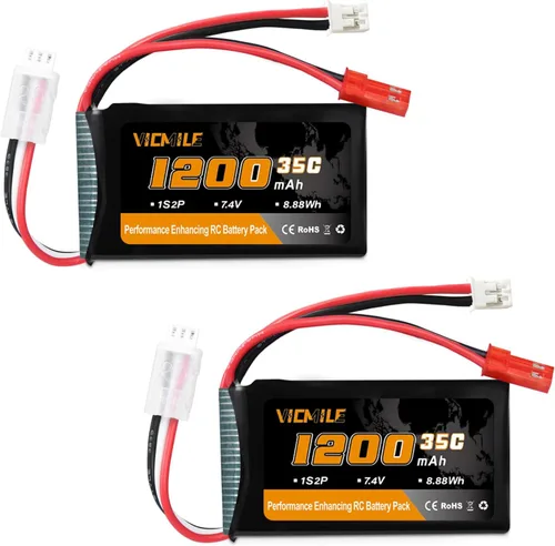 Batería SCX24 7.4V 1200mAh Lipo Batería 2S 35C (Burst 70C) con PH2.0 JST Plug Fit para SCX24 RC Car WLtoys A949 A959 A969 A979 K929 y la mayoría