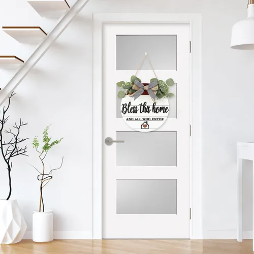 Miniatura 5 de TOARTi Letrero 3D de madera "Bless This Home" para colgar en la puerta, señal de bienvenida para porche y pared con lazo-nudo y guirnalda, señal