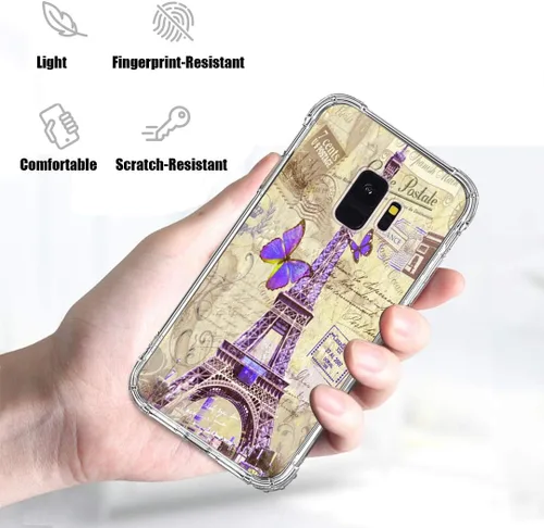 Miniatura 2 de Bcov Funda para Galaxy S9, París Torre Eiffel Postal Protección contra Caídas a prueba de golpes Funda TPU de cuerpo completo protectora resistente