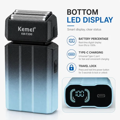 Miniatura 3 de Kemei KM-T396 - Afeitadora eléctrica para hombres con 3 cuchillas flotantes, afeitadora eléctrica inalámbrica recargable de 7500 RPM para hombre