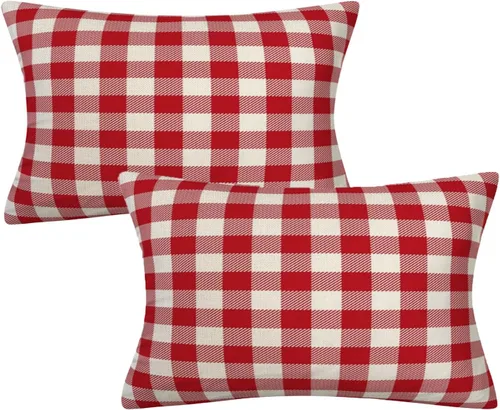 Miniatura 29 de Fundas de almohada decorativas rústicas de Aqua y blanco a cuadros estilo búfalo para sofá, funda de almohada para granja, decoración