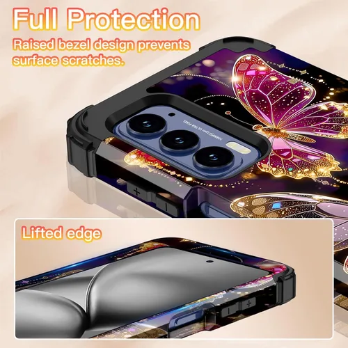 Miniatura 4 de LONTECT Funda para Moto Edge 2021, Moto Edge 5G UW, funda floral a prueba de golpes, 3 en 1, híbrida resistente, resistente, funda protectora