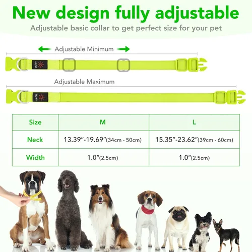 Miniatura 5 de Collar de perro con luz LED, recargable por USB, tamaño ajustable, correas de nailon TPU resistentes, collares básicos de seguridad para perros