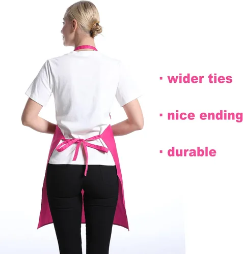 Miniatura 4 de 12 delantales con babero a granel color rosa intenso para mujeres, hombres, adultos y niñas, unisex con 2 bolsillos, delantal para hornear cocina