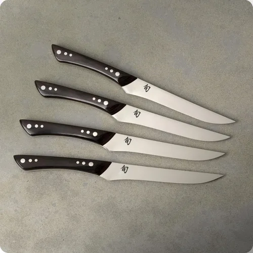 Miniatura 3 de Shun Shima - Juego de cuchillos para carne de 4 piezas, cuchillos de carne Shima de 5 pulgadas, juego de cuchillos japoneses hechos a mano