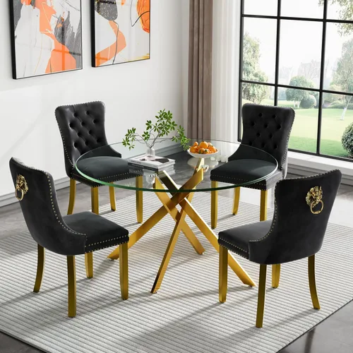 Miniatura 66 de HomVent Juego de mesa de comedor redonda de vidrio de 3 piezas, juego de mesa de comedor de vidrio templado para 2 mesas de cocina con 2 sillas