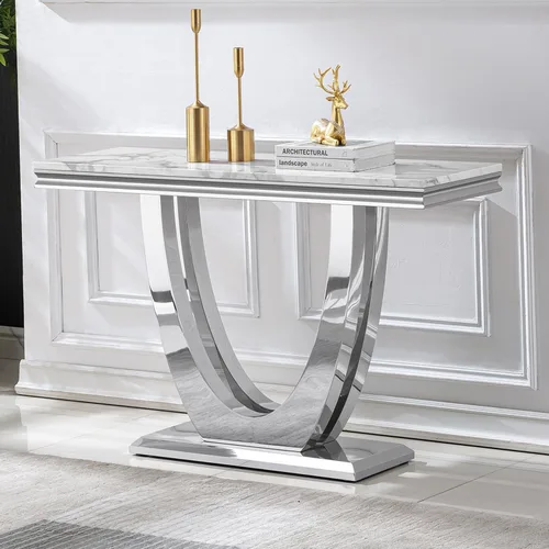 Miniatura 25 de Mesa de centro de mármol negro Henf de lujo, mesa auxiliar rectangular de mármol sintético de imitación con base de acero inoxidable dorado