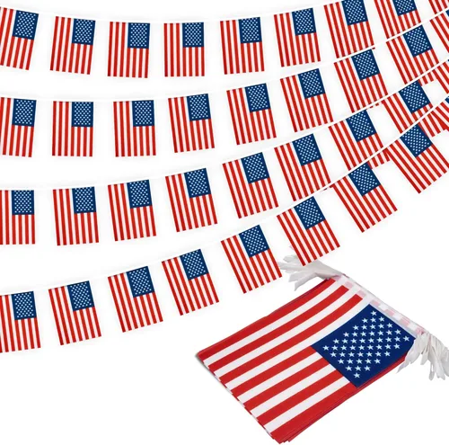 Banderín de bandera de cuerda americana, pequeña mini bandera de Estados Unidos, decoración de guirnalda de campo para escuela, fiesta, aula,