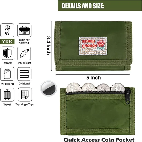 Miniatura 6 de Rough Enough - Cartera para niños con cordón para adolescentes y niños, con cremallera, monedero de nailon verde militar