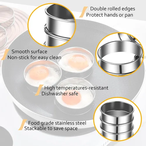 Miniatura 3 de 8 anillos ingleses para magdalenas, anillos de 3.15 pulgadas, acero inoxidable, doble enrollado, antiadherente, de metal, redondo, molde
