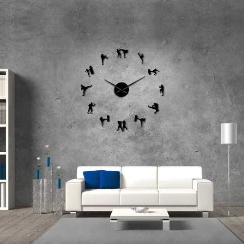 Miniatura 5 de The Geeky Days Arte marcial coreano Figuras de Taekwondo DIY Reloj de pared gigante Kickboxing Karate Guys Pegatinas de pared Decorativo Reloj
