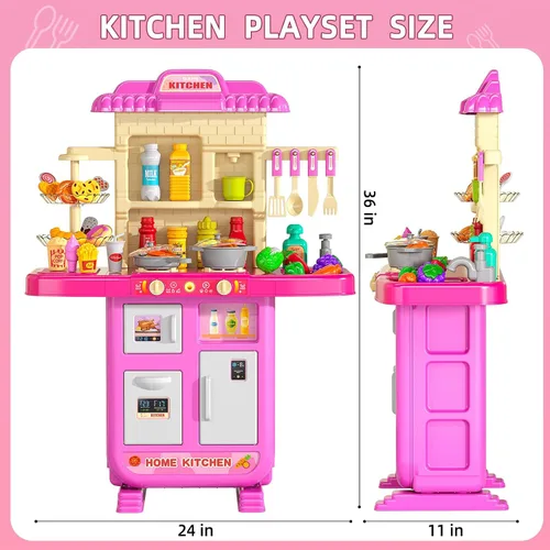 Miniatura 6 de MSKOLER Juego de cocina para niñas, juguetes de cocina para niñas de 2 a 6 a 8 años con luz, sonido y pulverización, accesorios de juguete