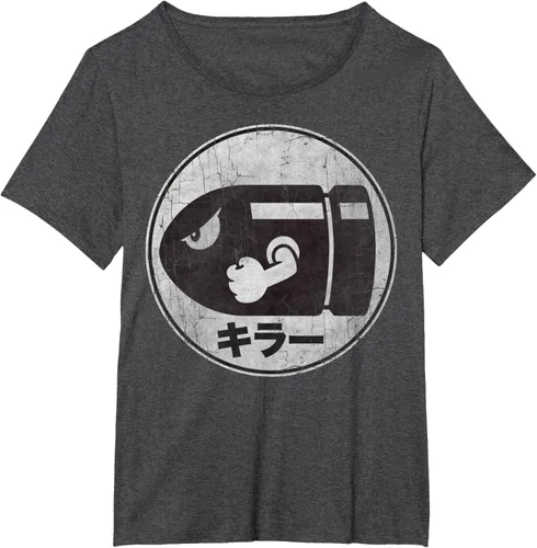 Miniatura 25 de Super Mario Camiseta con logotipo de Bullet Bill Distressed en Kanji