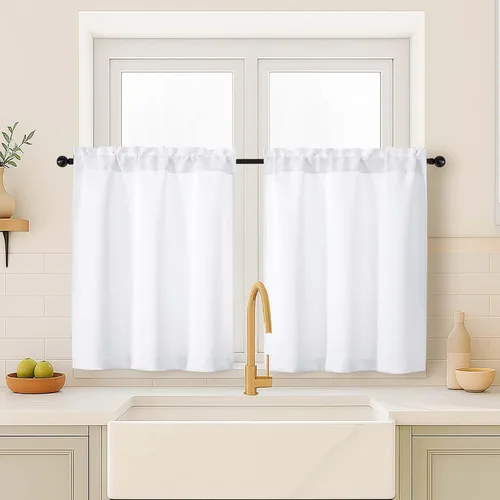 Miniatura 52 de OVZME Cortinas opacas turquesa para tratamiento de ventanas pequeñas, cortinas cortas con bloqueo de luz para ventana de cocina sobre el fregadero