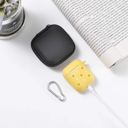 Miniatura 6 de Funda amarilla para AirPod 1 y 2 con llavero de mosquetón de anillo, bonita funda de cereza inalámbrica para auriculares inalámbricos, funda