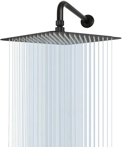 Alcachofa de ducha de lluvia cuadrada NearMoon con brazo extensible, acero inoxidable grande, lluvia de cascada que cubre todo el cuerpo (30 Negro