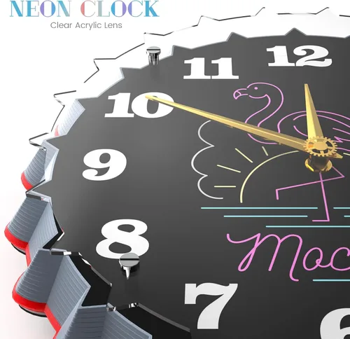 Miniatura 2 de Reloj de pared flamenco, reloj de pared neón de 12 pulgadas, efecto de brillo 3D, silencioso sin tictac, ideal para dormitorio, cafeterías frente a
