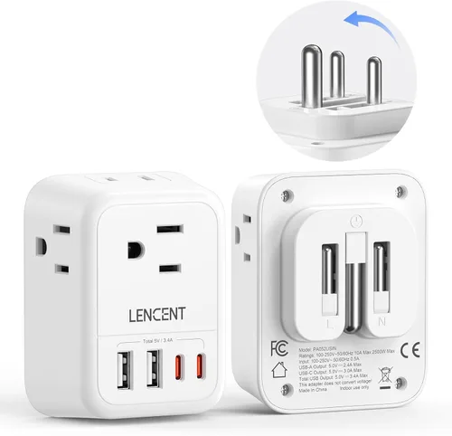 Miniatura 14 de LENCENT Paquete de 2 Adaptadores de Enchufe de Viaje Europeos, Adaptador de Enchufe Plegable de Estados Unidos a Europa con 4 Tomas, Adaptador