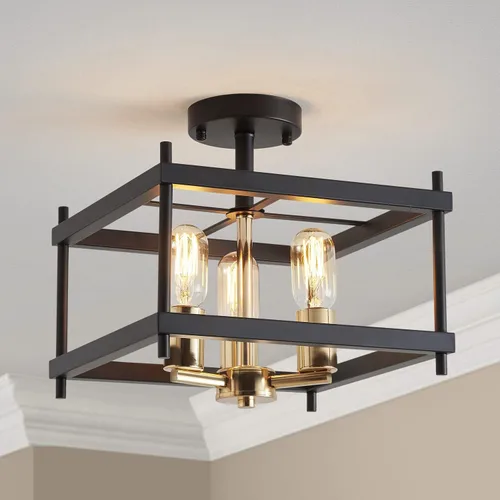 Miniatura 18 de AGV LIGHTING CL035S Lámpara de Techo Moderna de Montaje al Ras, Lámpara de Techo Cuadrada, Base E12 3 Luces, L12 x W12 x H7, Acabado Negro Mate