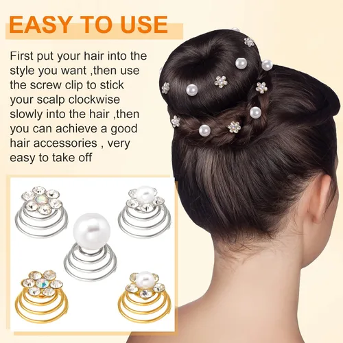 Miniatura 4 de OIIKI 50 clips de joyería para el cabello con diamantes de imitación brillantes – espiral, flor de perla, accesorios decorativos para novia, dama