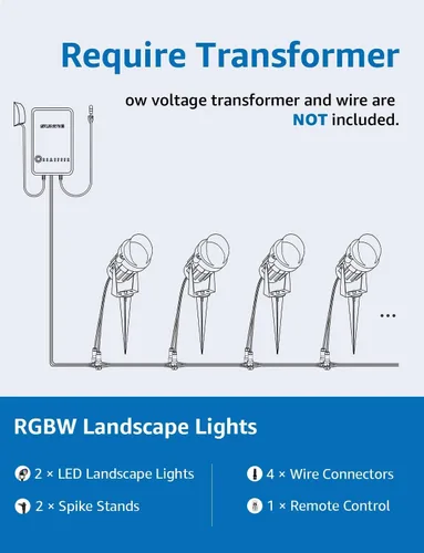 Miniatura 6 de SUNVIE Luces de paisaje RGB de bajo voltaje de 12 W que cambian de color, control remoto, impermeable, iluminación LED de paisaje para patio