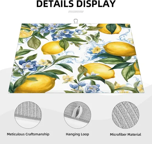 Miniatura 7 de Tapete de secado de platos de limón para encimera de cocina, protector y decoración súper absorbente de doble cara de microfibra para barra de café