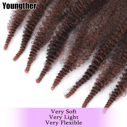 Miniatura 7 de Youngther Cabello afro de 16 pulgadas preesponjado con resorte, 7 paquetes de rastas suaves, cabello humano trenzado Marley Twist para mujeres