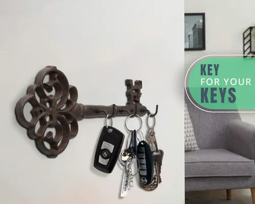 Miniatura 7 de Comfify Portallaves de Esqueleto de Hierro Fundido para Pared - Organizador de Llaves Decorativo Rústico de Granja para Montaje en Pared - 3 Ganchos