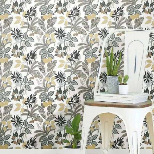 RoomMates RMK11578RL Papel tapiz autoadhesivo Funky Jungle gris y amarillo
