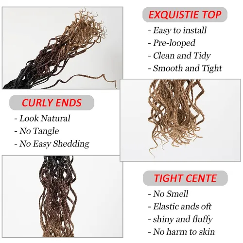 Miniatura 3 de Goddess Box - Trenzas de ganchillo de cabello bohemio con extremos rizados, extensiones de cabello bohemio de 14 pulgadas, extensiones de cabello