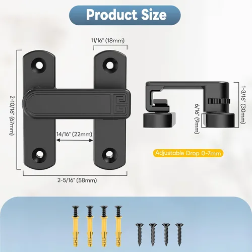 Miniatura 5 de Cerradura de puerta corrediza de granero de 90/180 grados, cerraduras de puerta de seguridad de aleación de zinc ajustables y pestillos