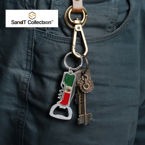Miniatura 2 de Llavero multifuncional para abridor de botellas, llavero con sacacorchos, bandera de México, juego de 3 (sin nombre)