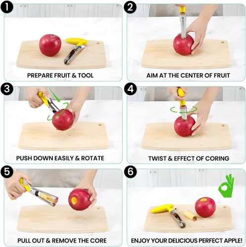 Miniatura 4 de SCHVUBENR Herramienta Premium para Descorazonar Manzanas - Fácil de Usar y Limpiar - Sólido Removedor de Núcleo de Manzana con Serradura Afilada