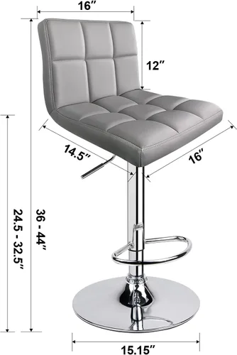 Miniatura 3 de Taburetes de bar de leopardo, moderno taburete giratorio ajustable de piel sintética con respaldo, juego de 2 (gris claro)